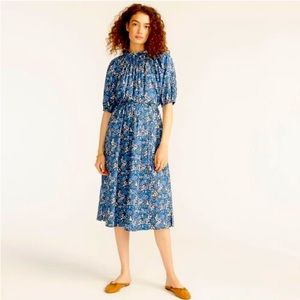 J. Crew Smocked Puff-Sleeve Dress in Liberty Sea Blossoms M